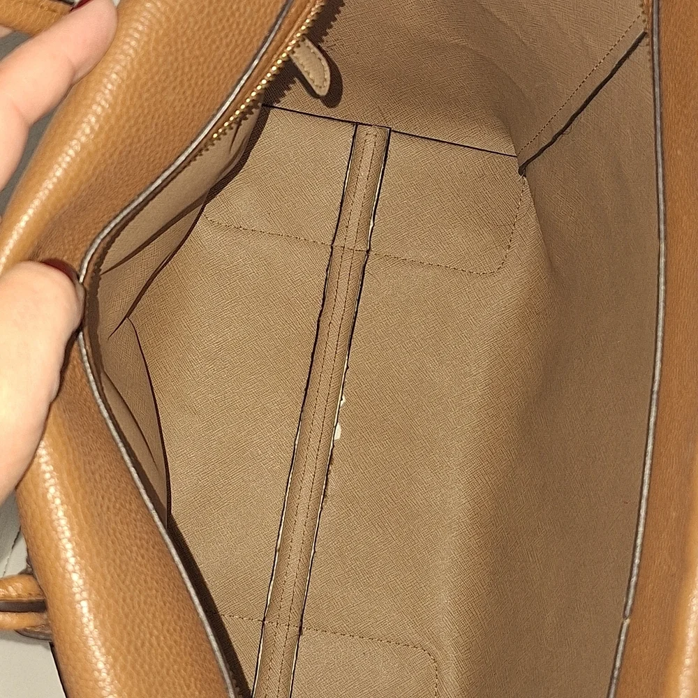 Michael Kors Mercer Brown Pebble Leather Tote Bag With Charm Large Crossbody GUC